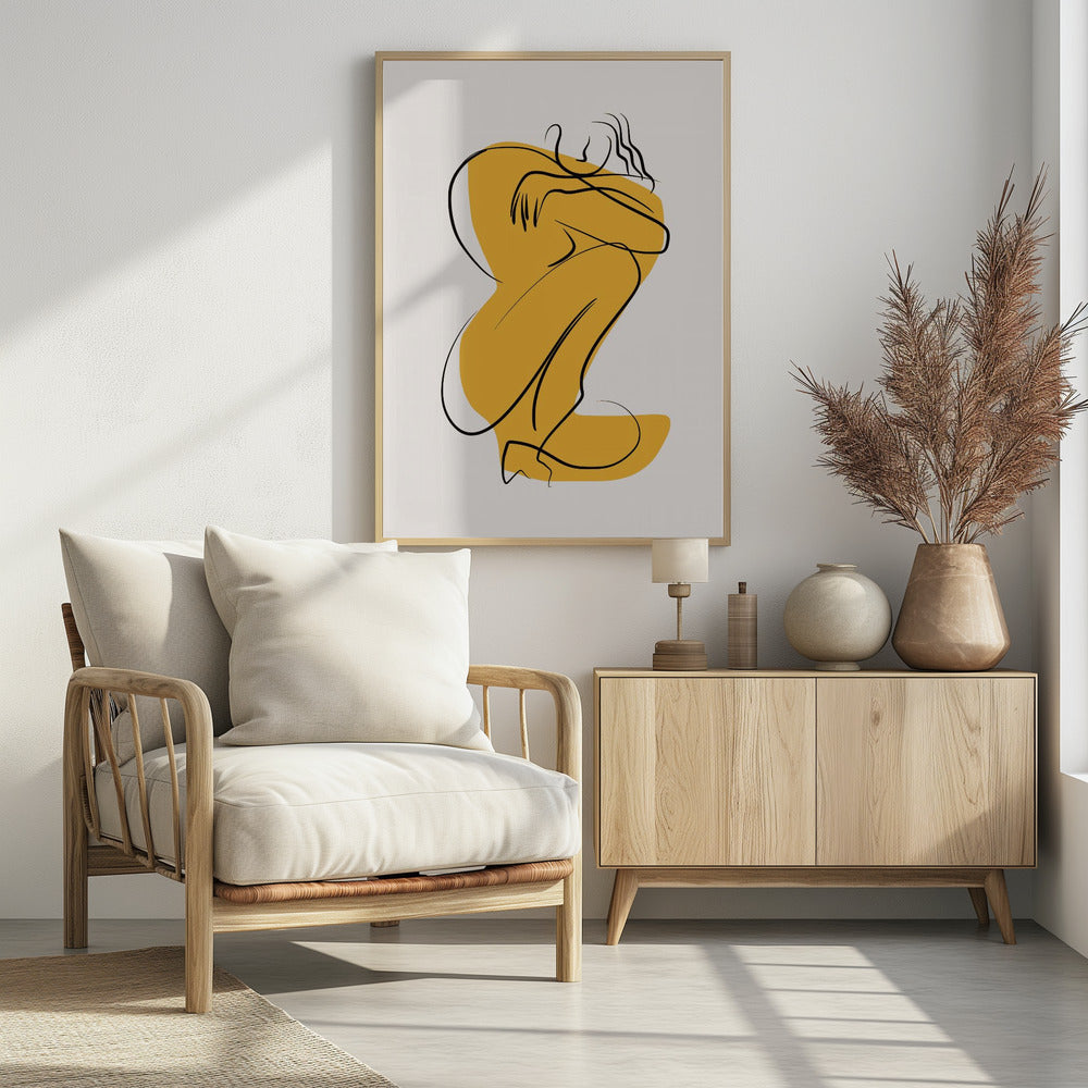 Self Hug Nude In Linear Abstract | Poster