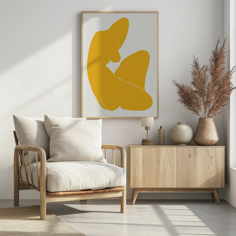 Gelbe Silhouette einer weiblichen Figur | Poster