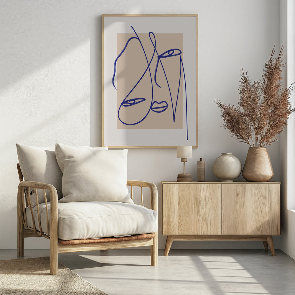 Abstrakte blaue Linienkunst | Poster