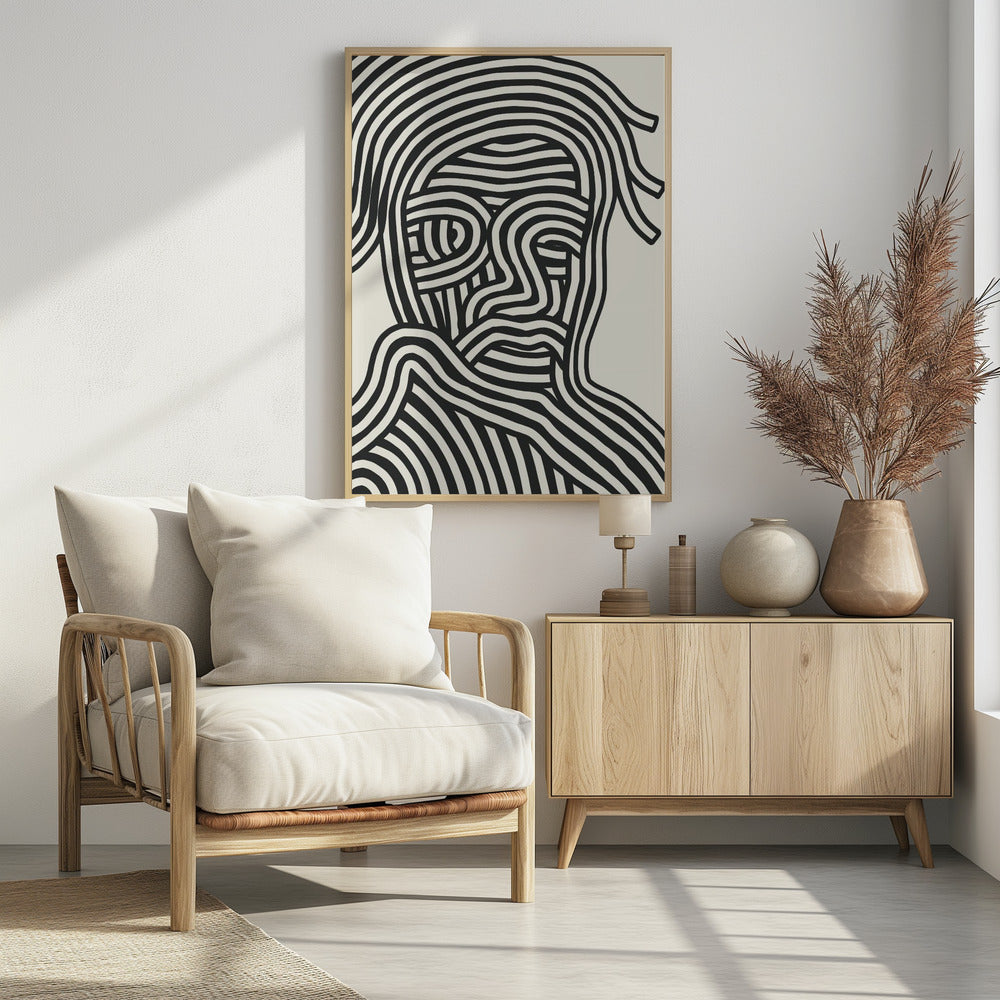 Stilisiertes menschliches Gesicht mit schwarzen Streifen | Poster