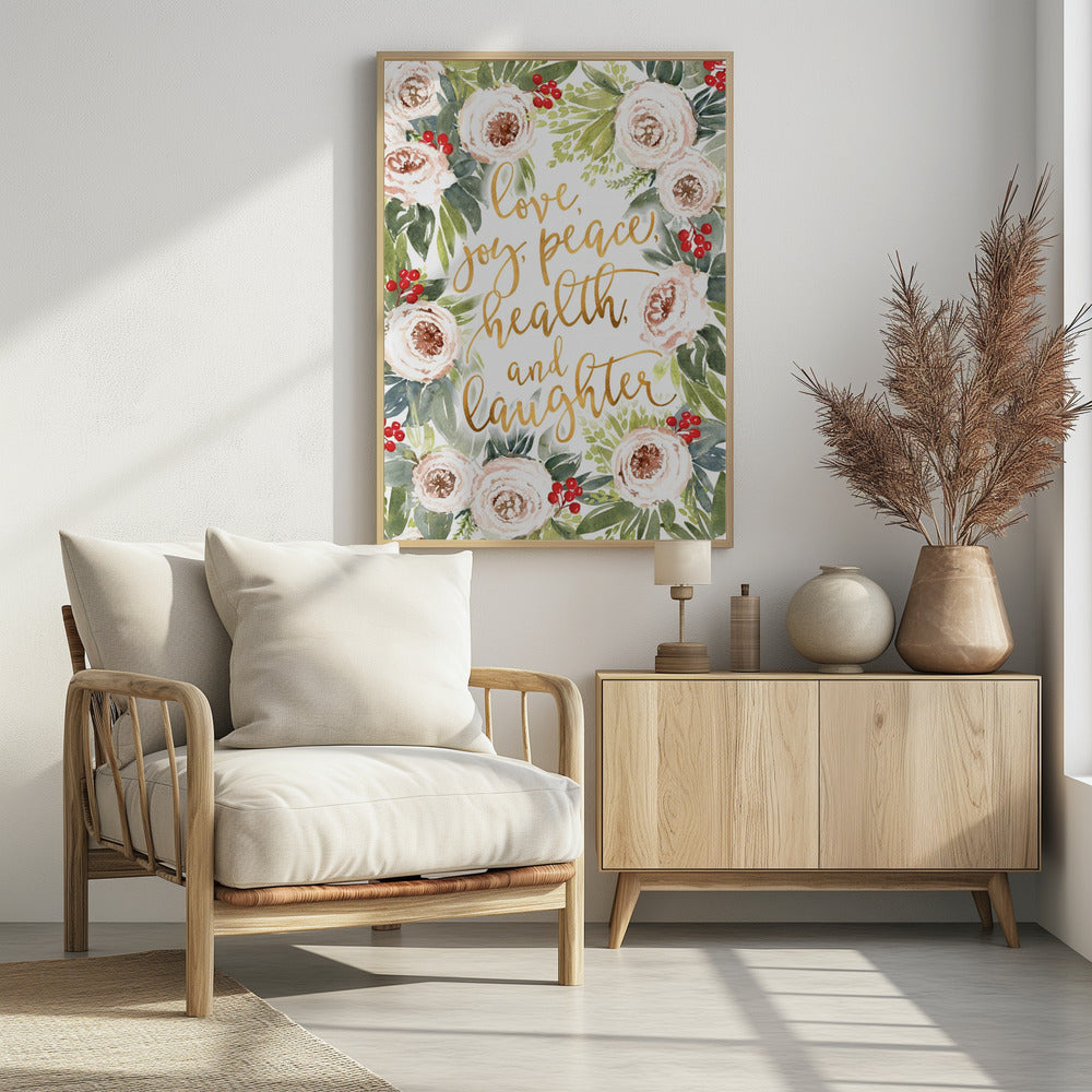 Weihnachtsgrüße mit Rosen und Beeren | Poster
