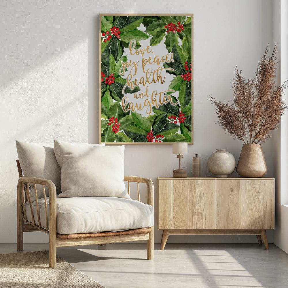 Stechpalmen-Blumenkunst mit Feiertagswünschen | Poster