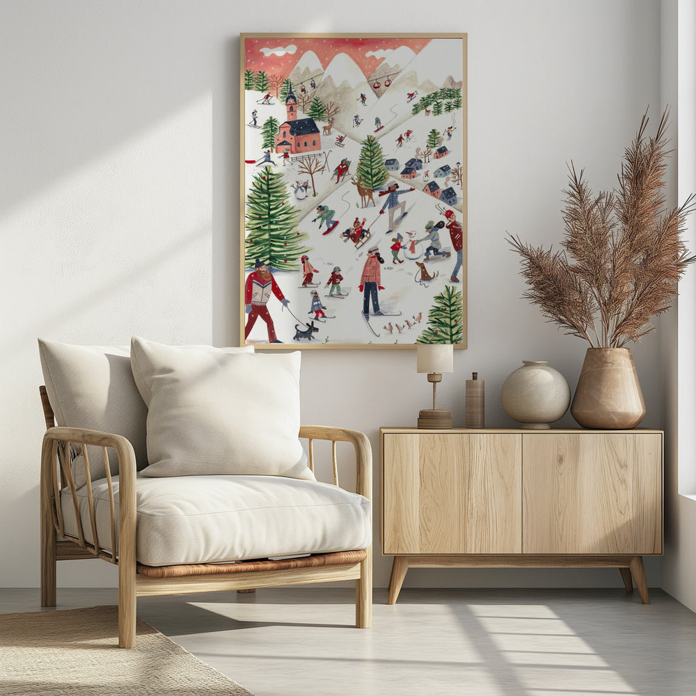 Berglandschaft mit Häusern im Schnee | Poster
