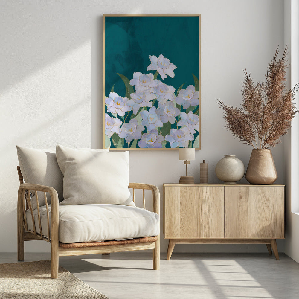 Narzissenblüten Türkis | Poster