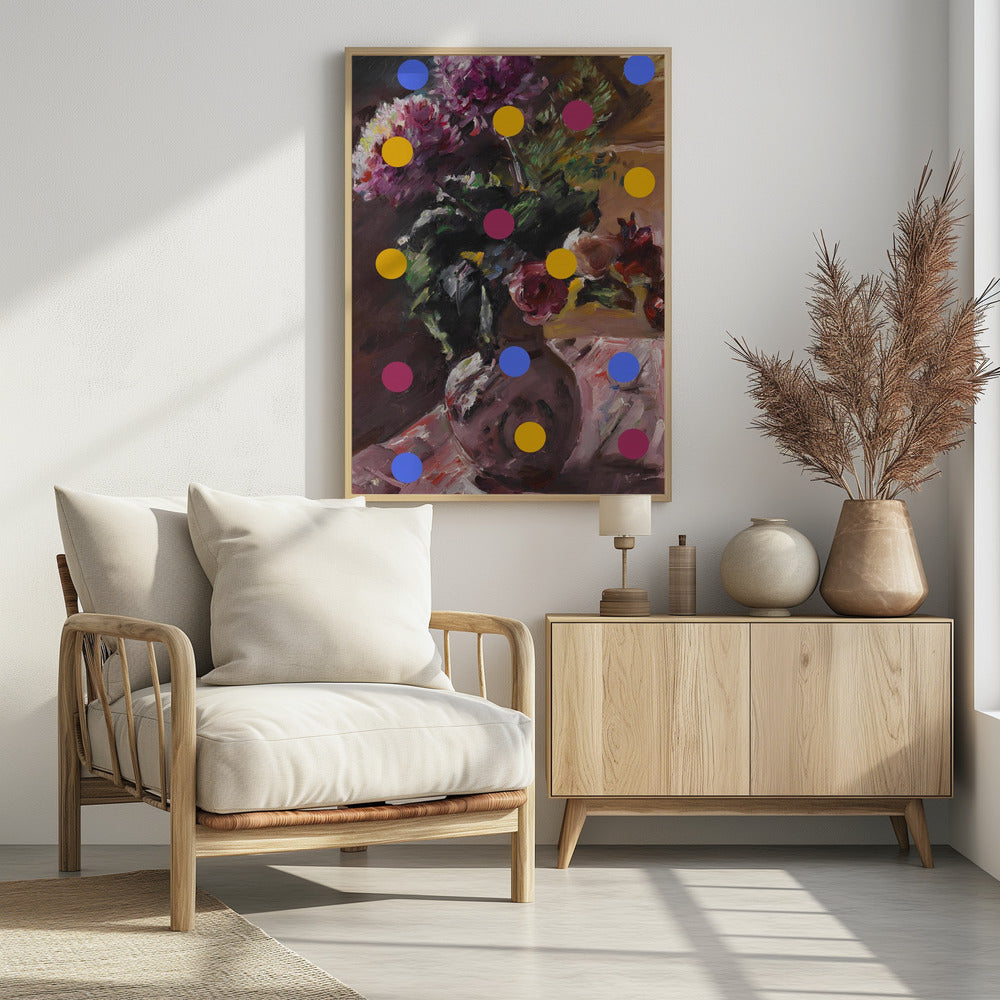 Klassische Vase mit Blumen und Punkten | Poster