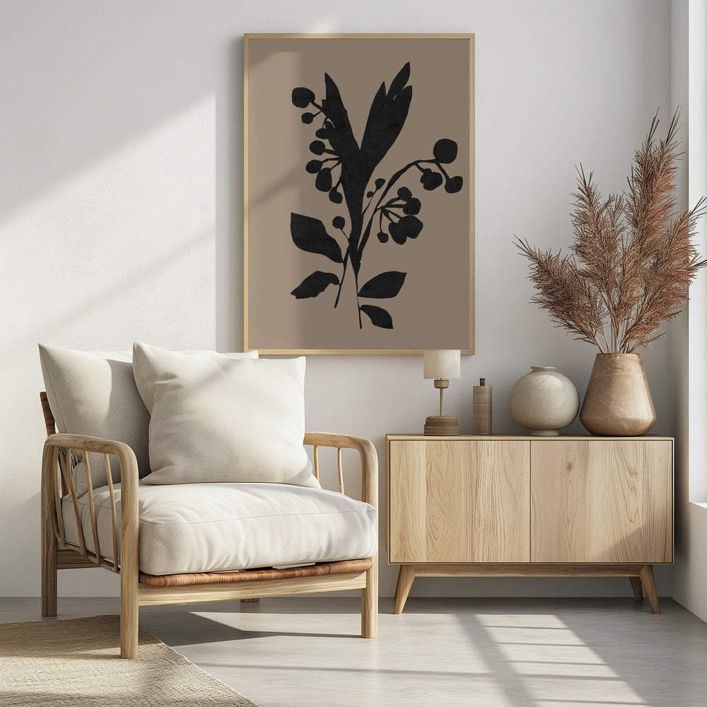 Schwarze Blumenknospen Moderne botanische Silhouette | Poster
