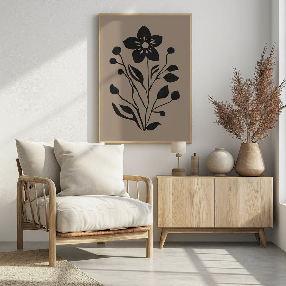 Schwarze Blume Moderne Botanische Silhouette | Poster