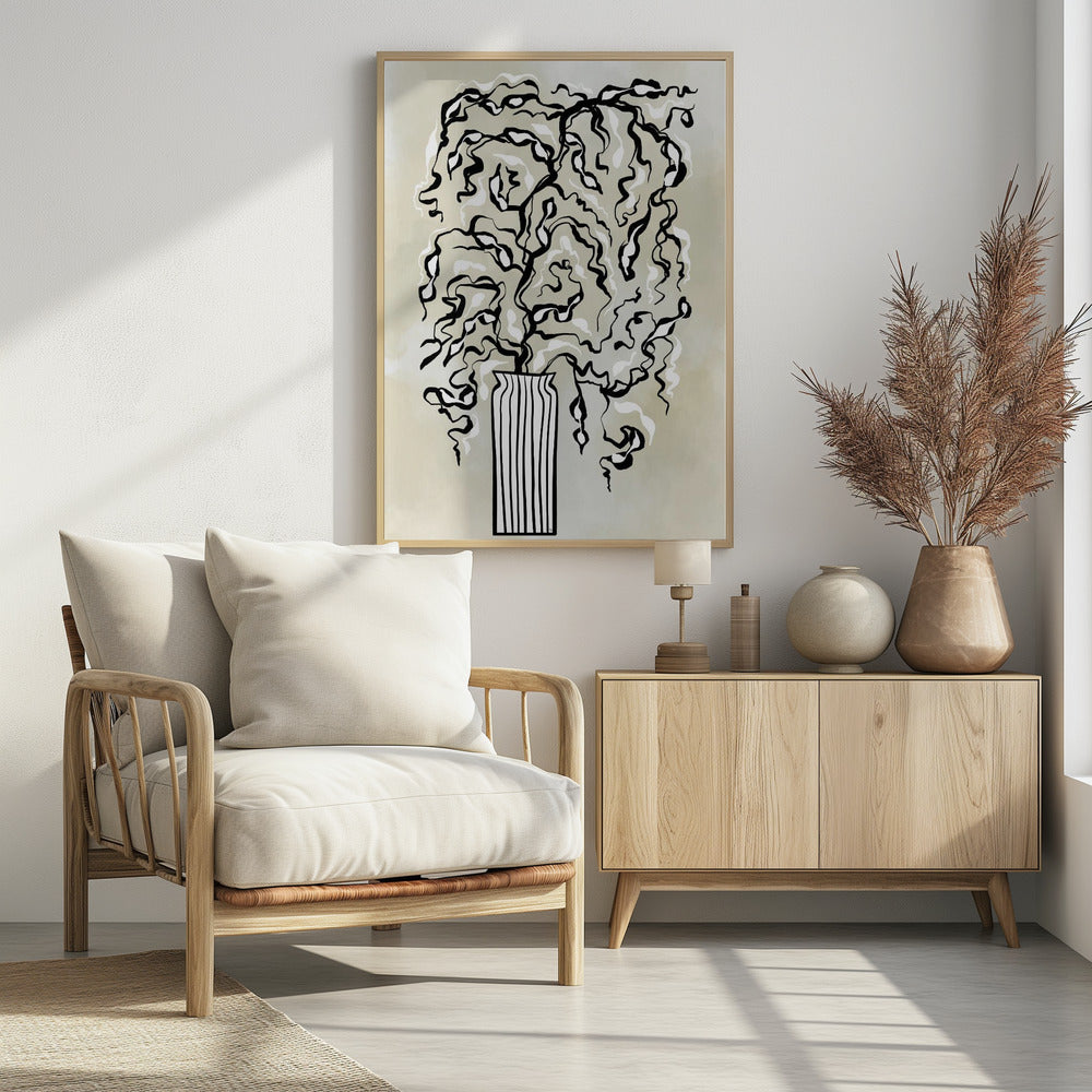 Stilisierte Pflanze in einer gestreiften Vase | Poster