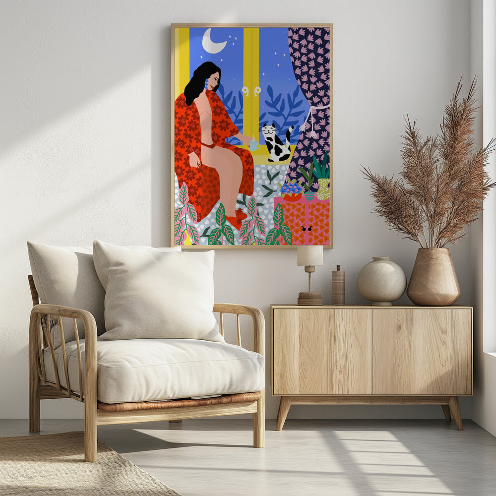 Abendtee mit Katze | Poster