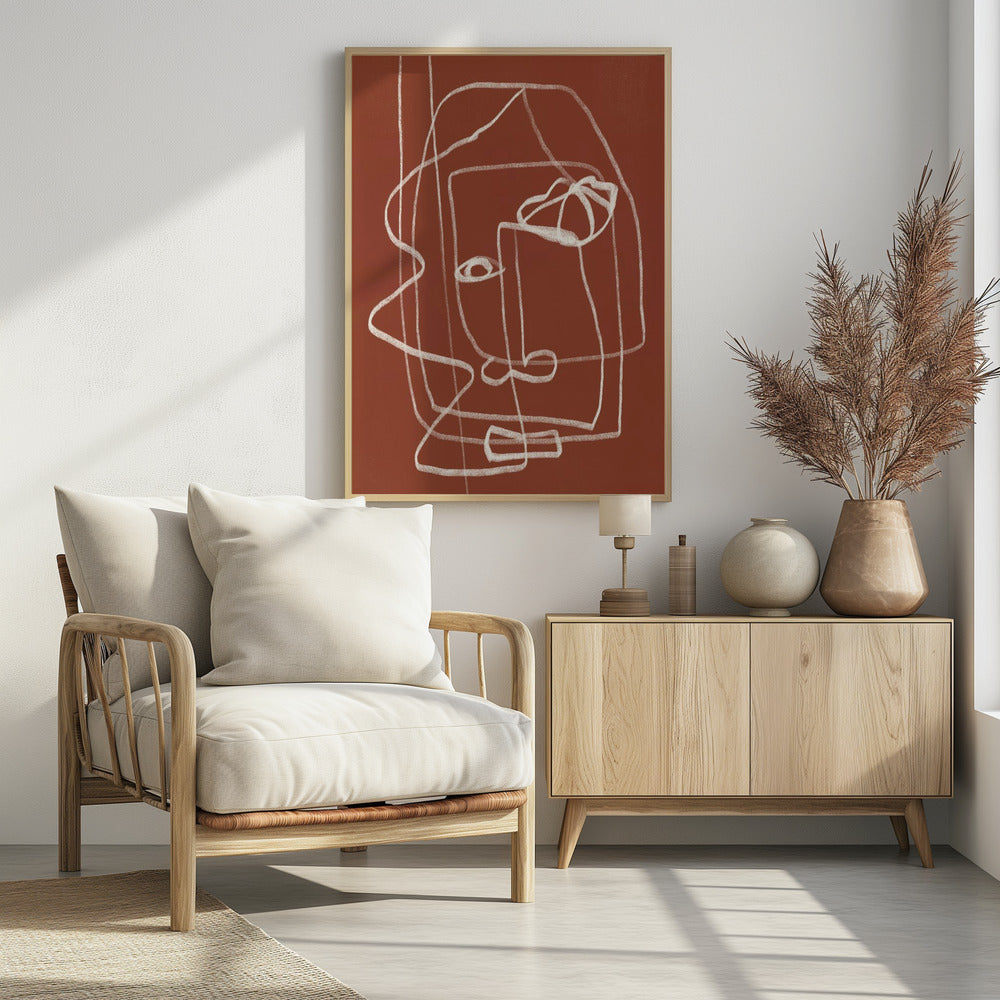 Line Art Abstraktes Portrait Terrakotta 03 | Poster