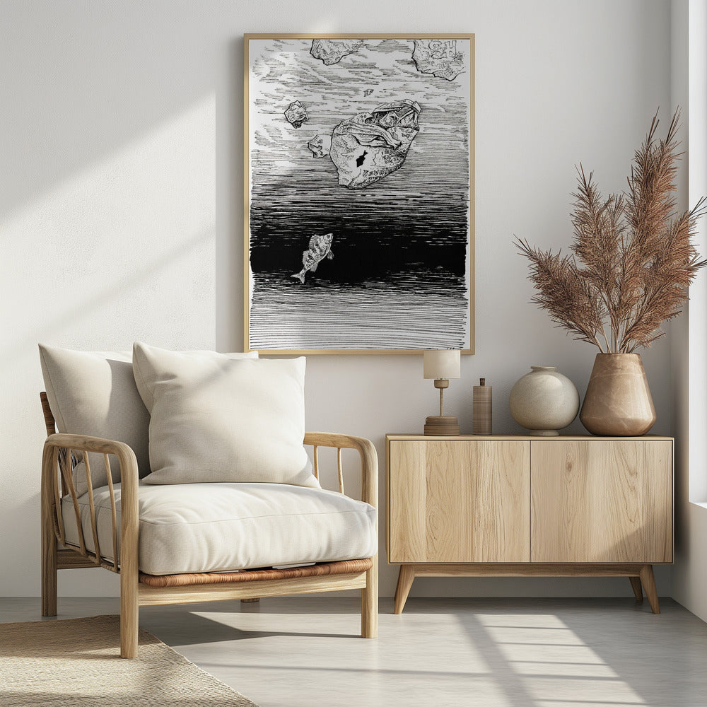 Midless. Ein Fisch im Plastikmeer. Tuschezeichnung. | Poster