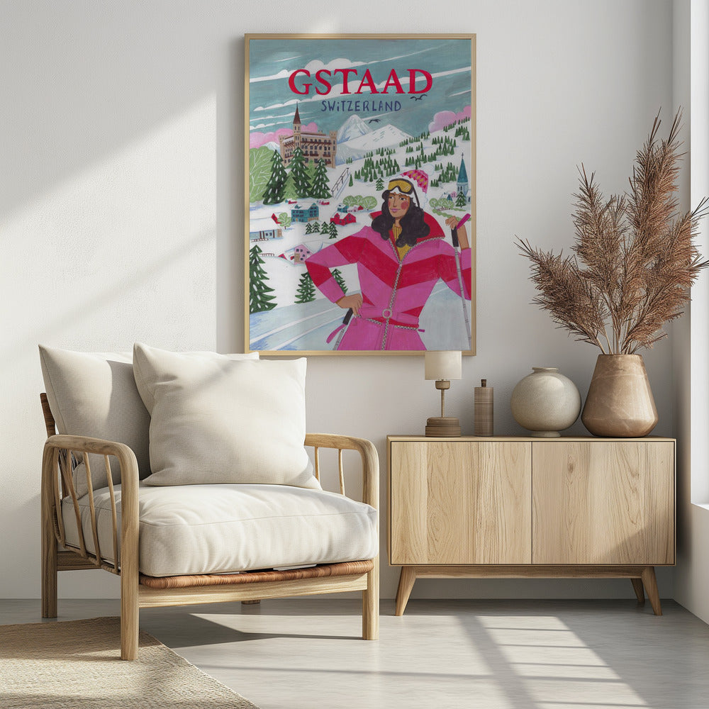 Reiseposter Frau in Gstaad, Schweiz | Poster