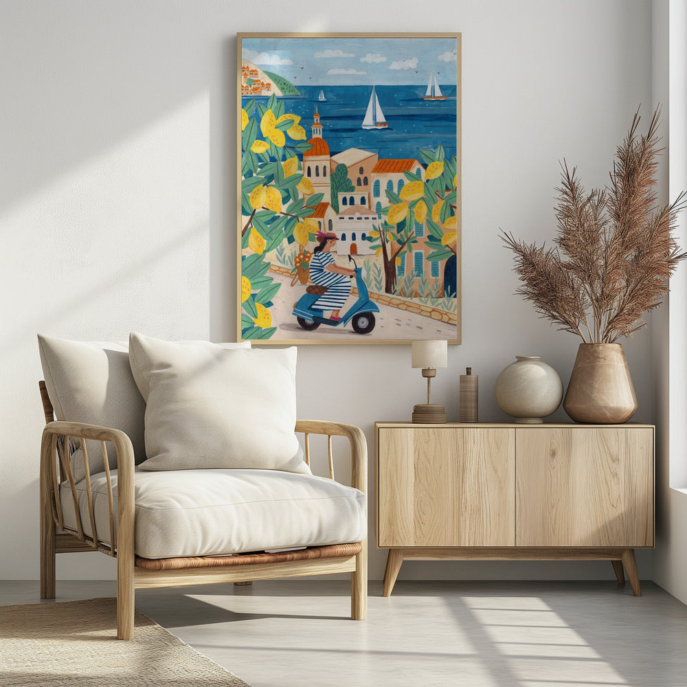 Reiseplakat Frau an der Amalfiküste, Italien | Poster