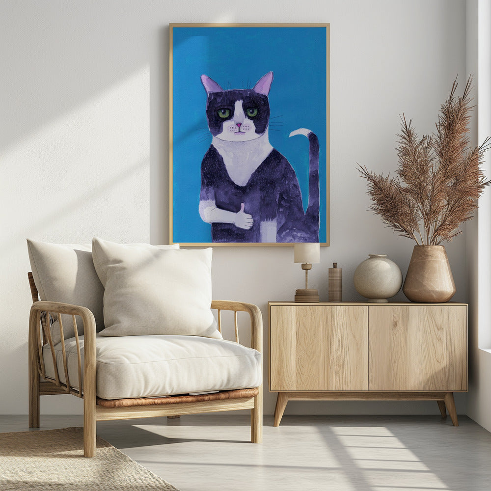 Katze Daumen hoch blau | Poster