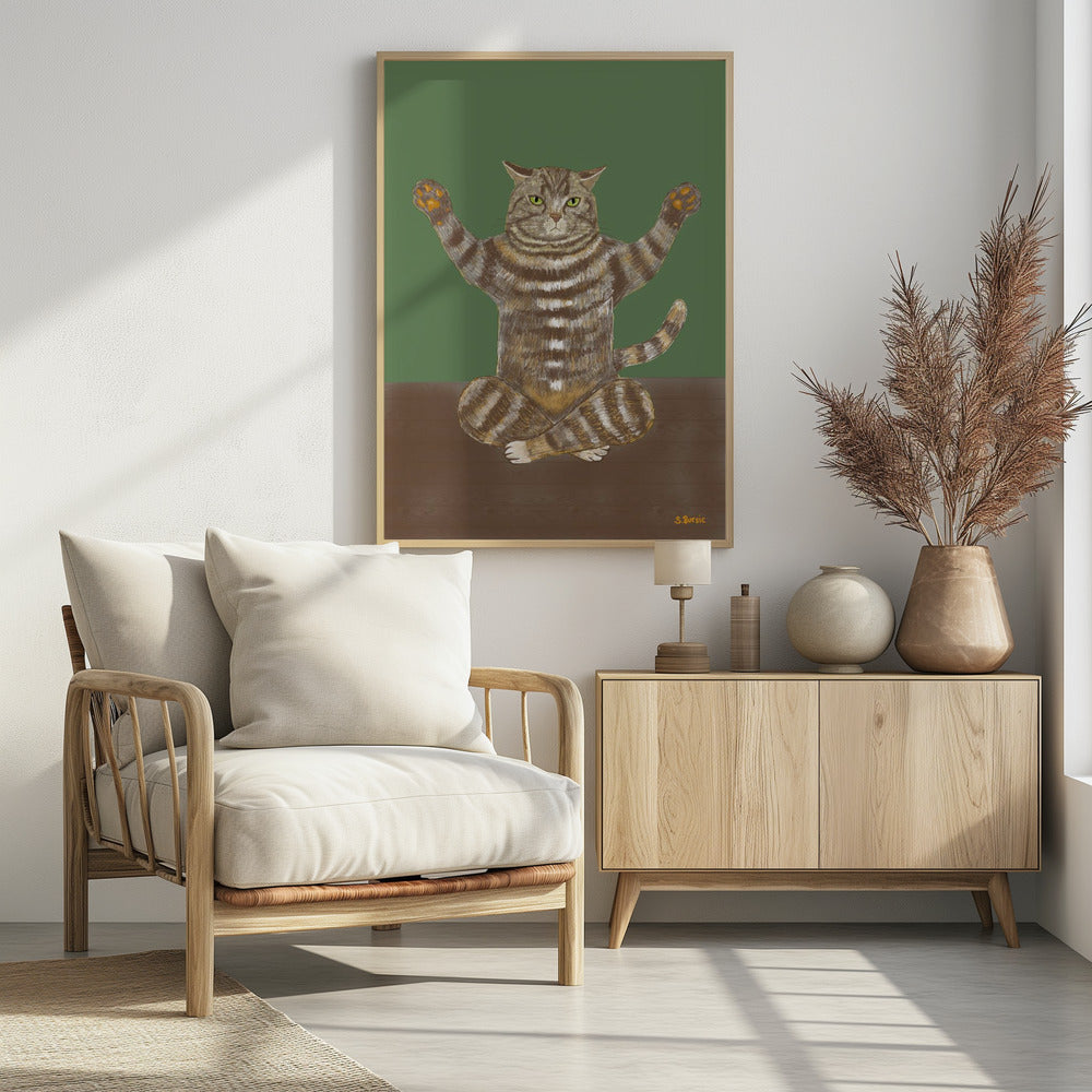 Yoga-Katze grüner Hintergrund | Poster