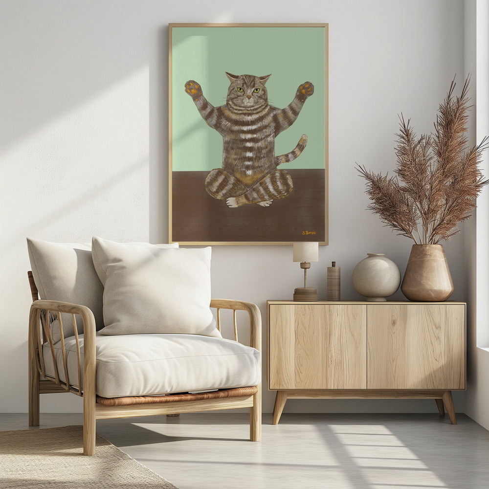Yoga-Katze hellgrüner Hintergrund | Poster