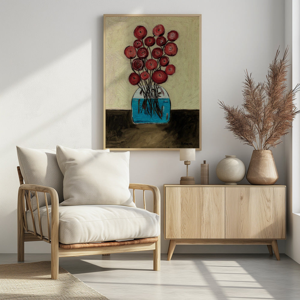 Mohnblumen in Vase, hellbraun | Poster