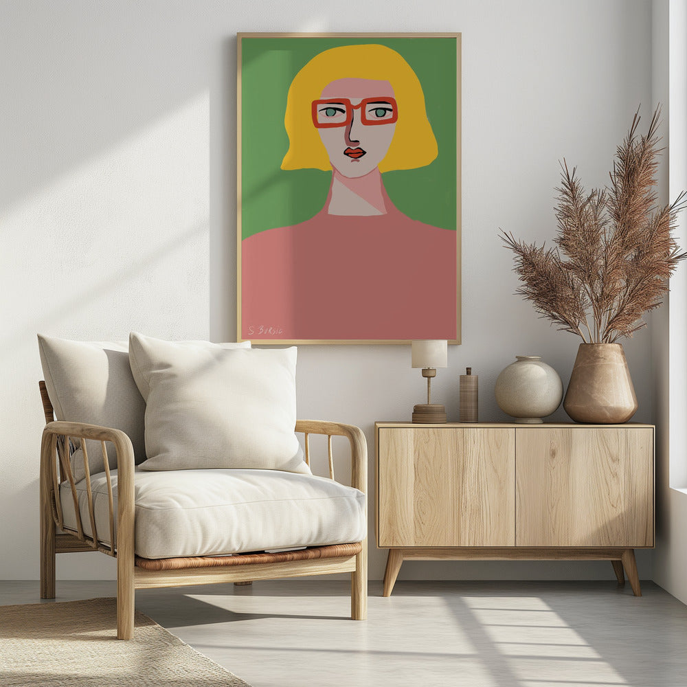 Dame mit goldenem Haar und roter Brille | Poster