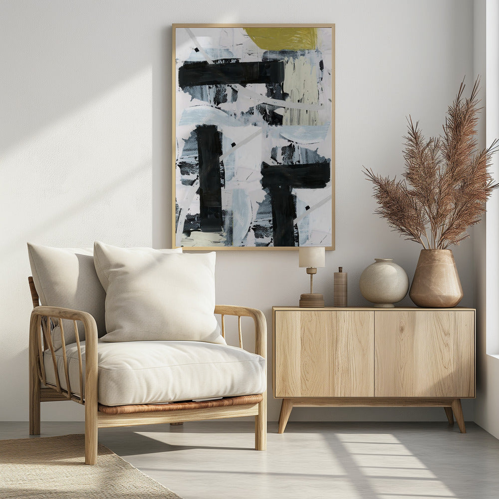 Schwarz-Weiß und Gold Abstrakt 1 | Poster
