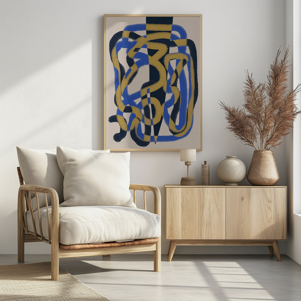 Abstraktes Liniendeko blau und gelb | Poster