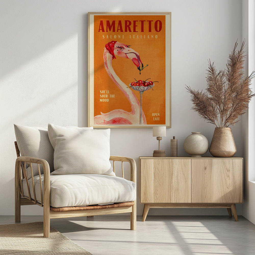 Amaretto Flamingo Art Deco Italienisches Café Reisekunst | Poster