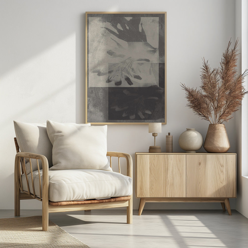 Whispering Leaves – Abstraktes Muster in Taupe und Weiß | Poster