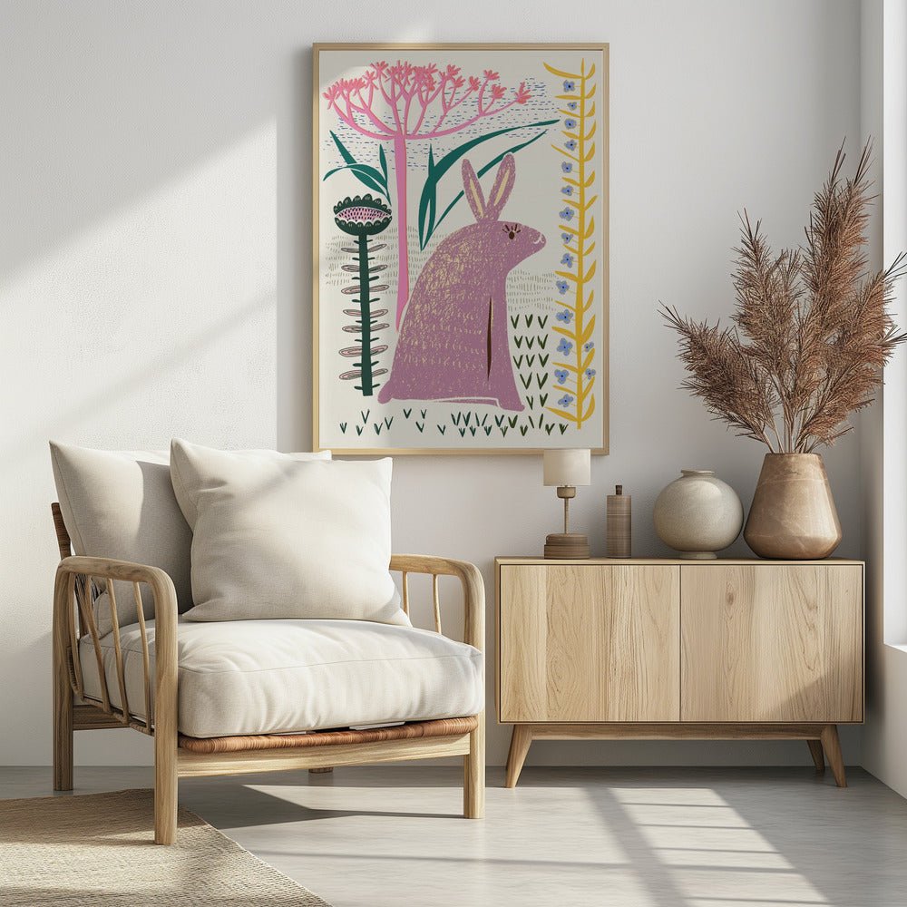 Blockdruck lila Hase | Poster