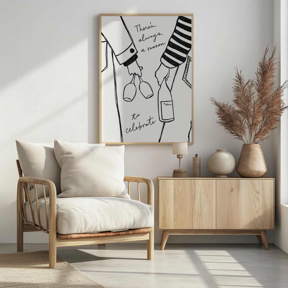 Frau hält Weinflasche und Weinglas (Schwarz-Weiß) – Wein Vin Femme Noir et Blanc | Poster