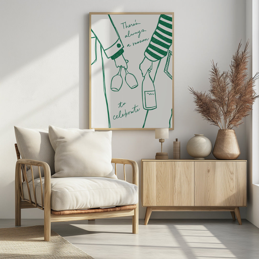 Frau hält Weinflasche und Weinglas (Grün) - Wine Vin Femme Vert | Poster