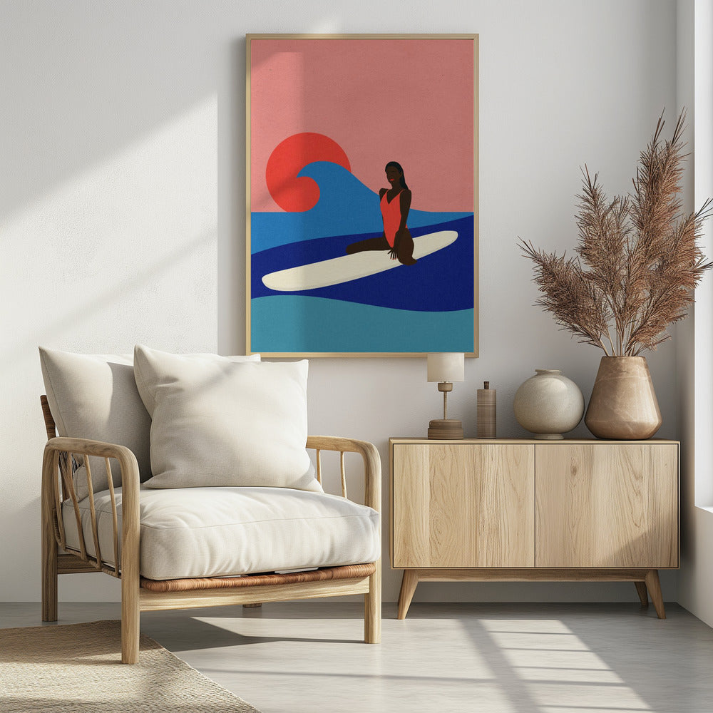 Mädchen auf einem Surfbrett | Poster