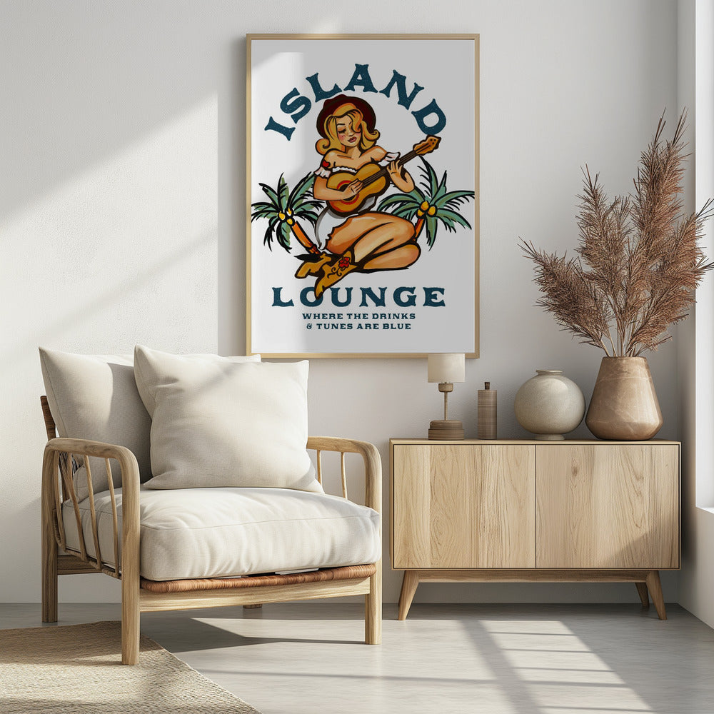 Island Lounge Tropisches Pin-Up-Girl spielt Gitarre | Poster