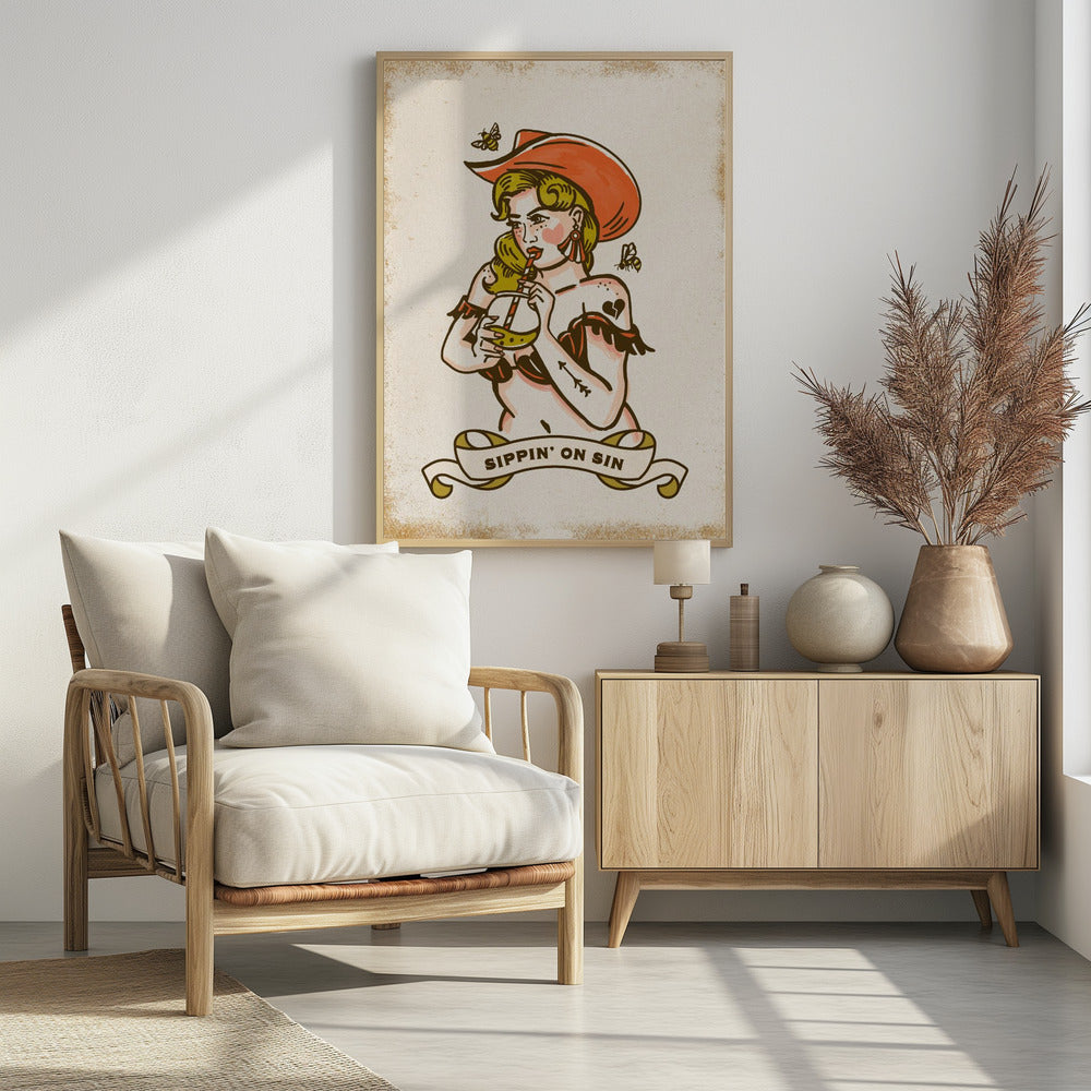 Sippin On Sin Cute & Sassy Cowgirl Art | Poster
