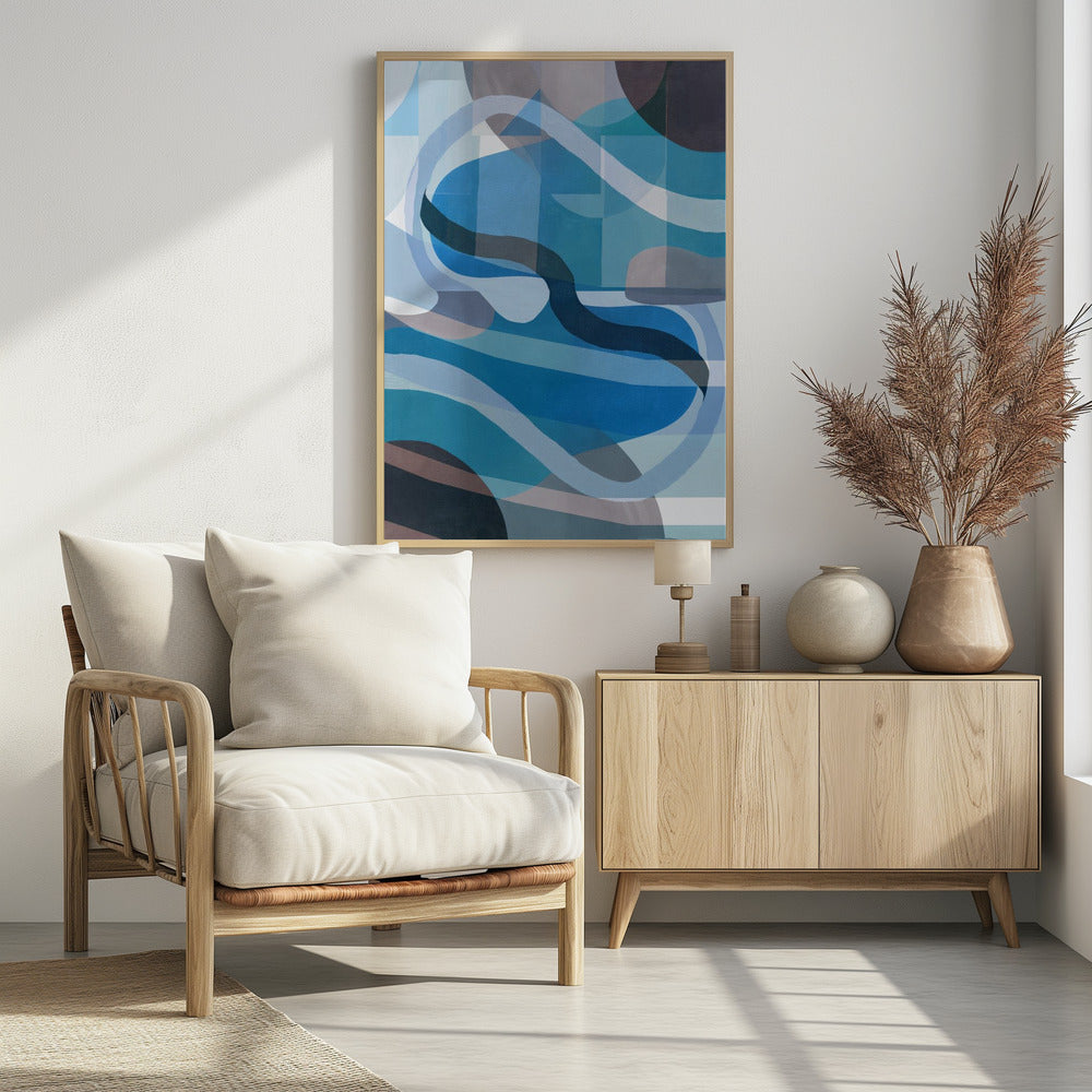 Abstract Blue and Neutral Swervy Shapes 1 | Poster