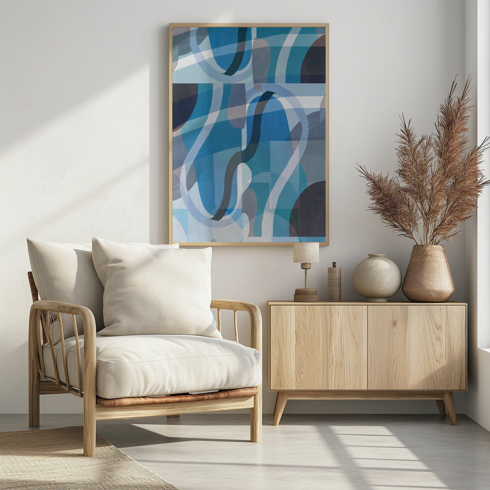 Abstrakte blaue und neutrale Kurvenformen 2 | Poster