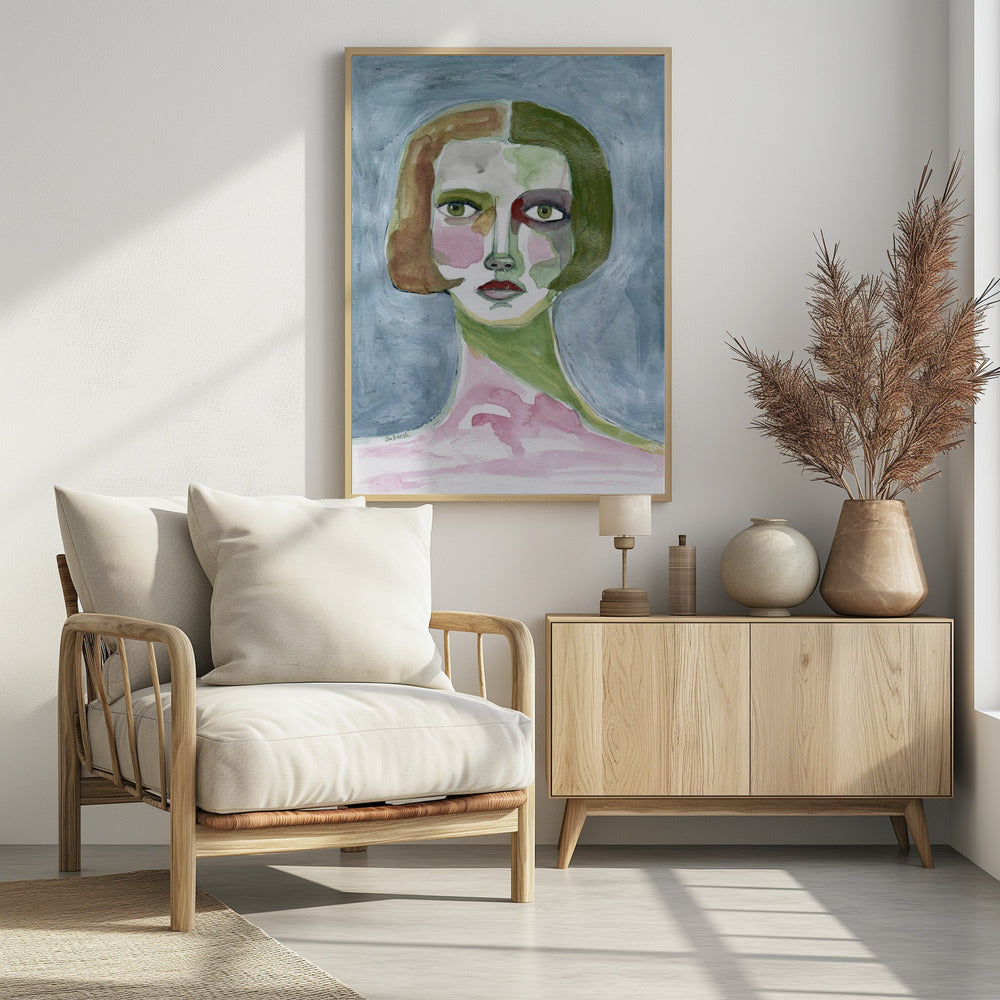 Dame mit Bob-Haarschnitt, grauer Hintergrund | Poster