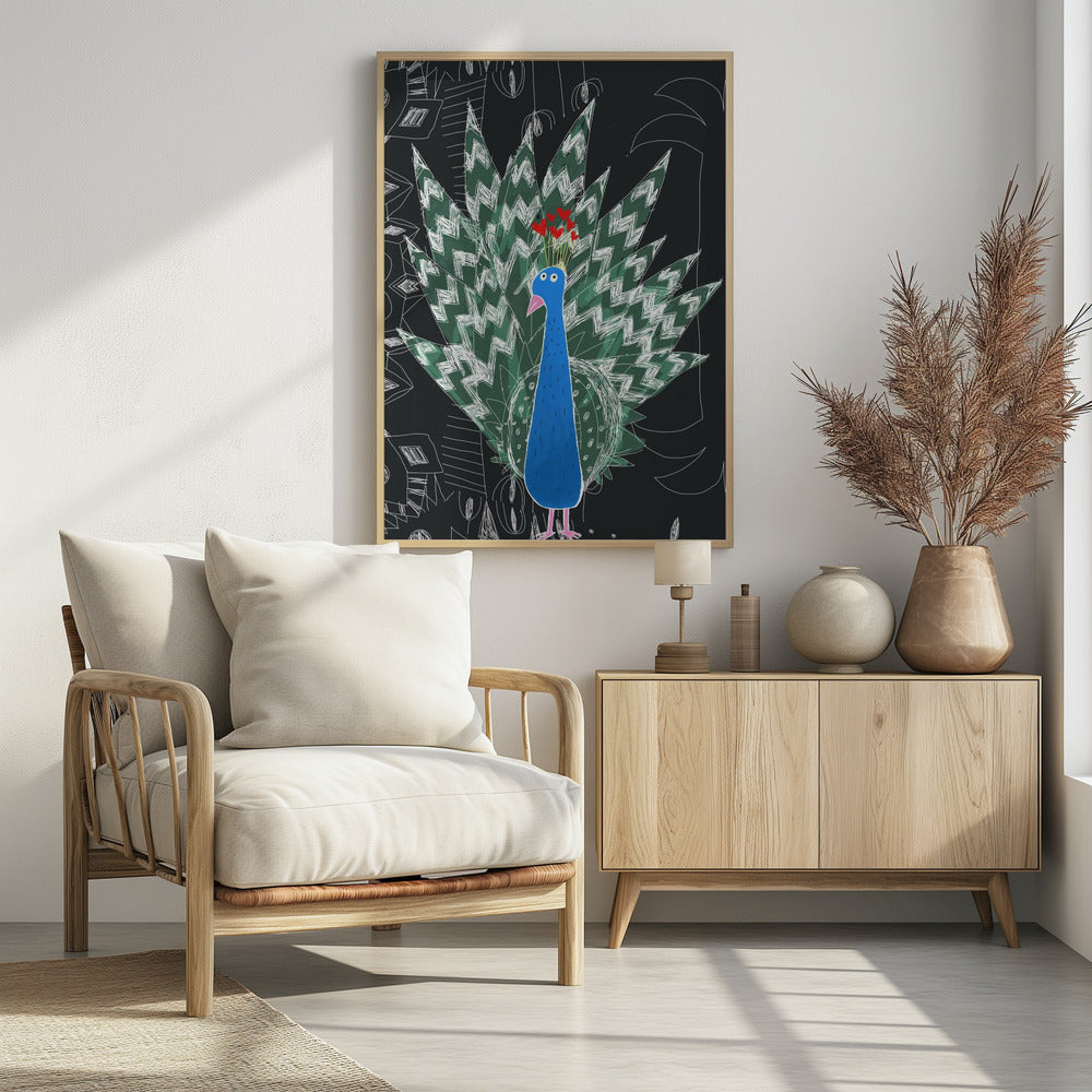 Süßer Pfau mit Dschungel-Doodle von der Künstlerin Carla Daly | Poster