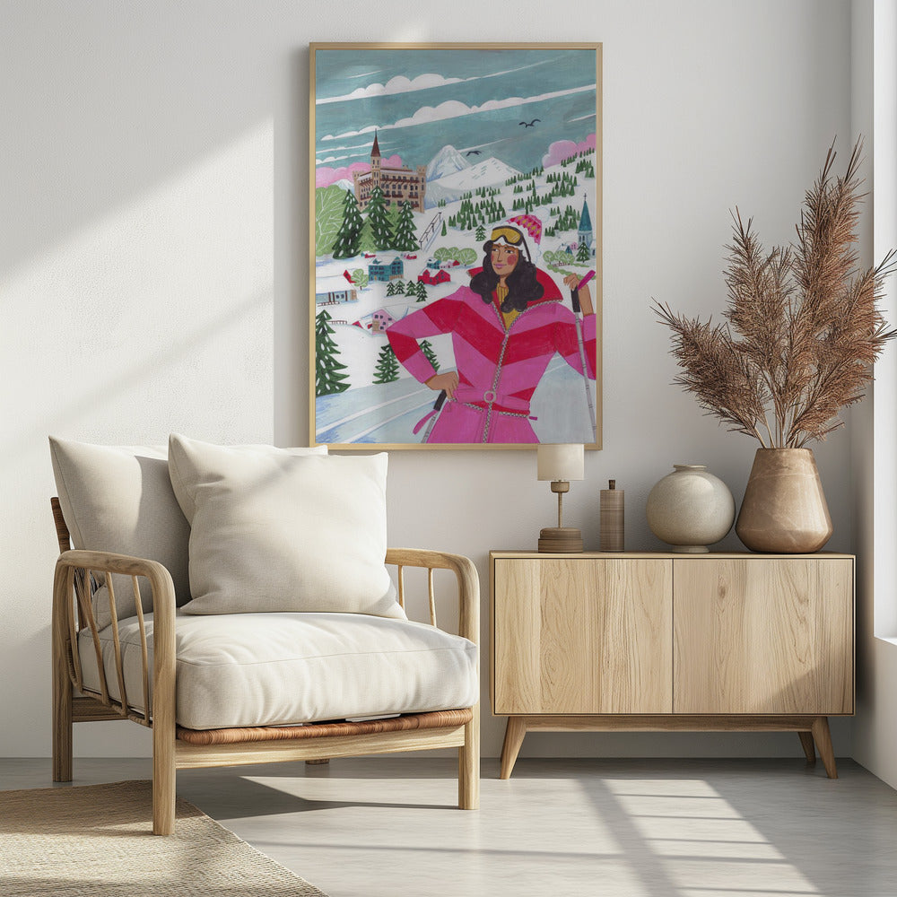 Winterlandschaft Frau Skifahren | Poster