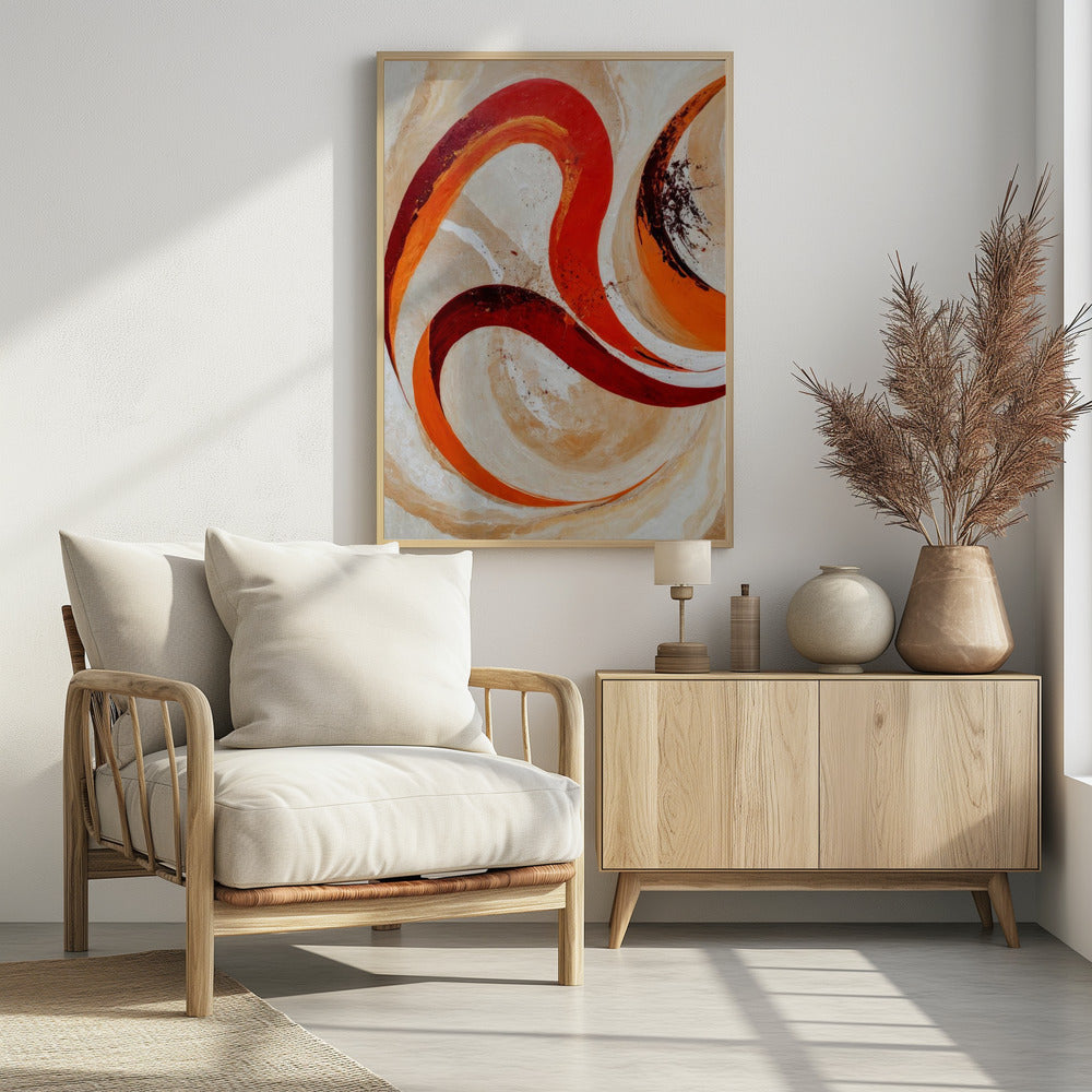 Rote und orange Wirbel auf neutralem Hintergrund | Poster