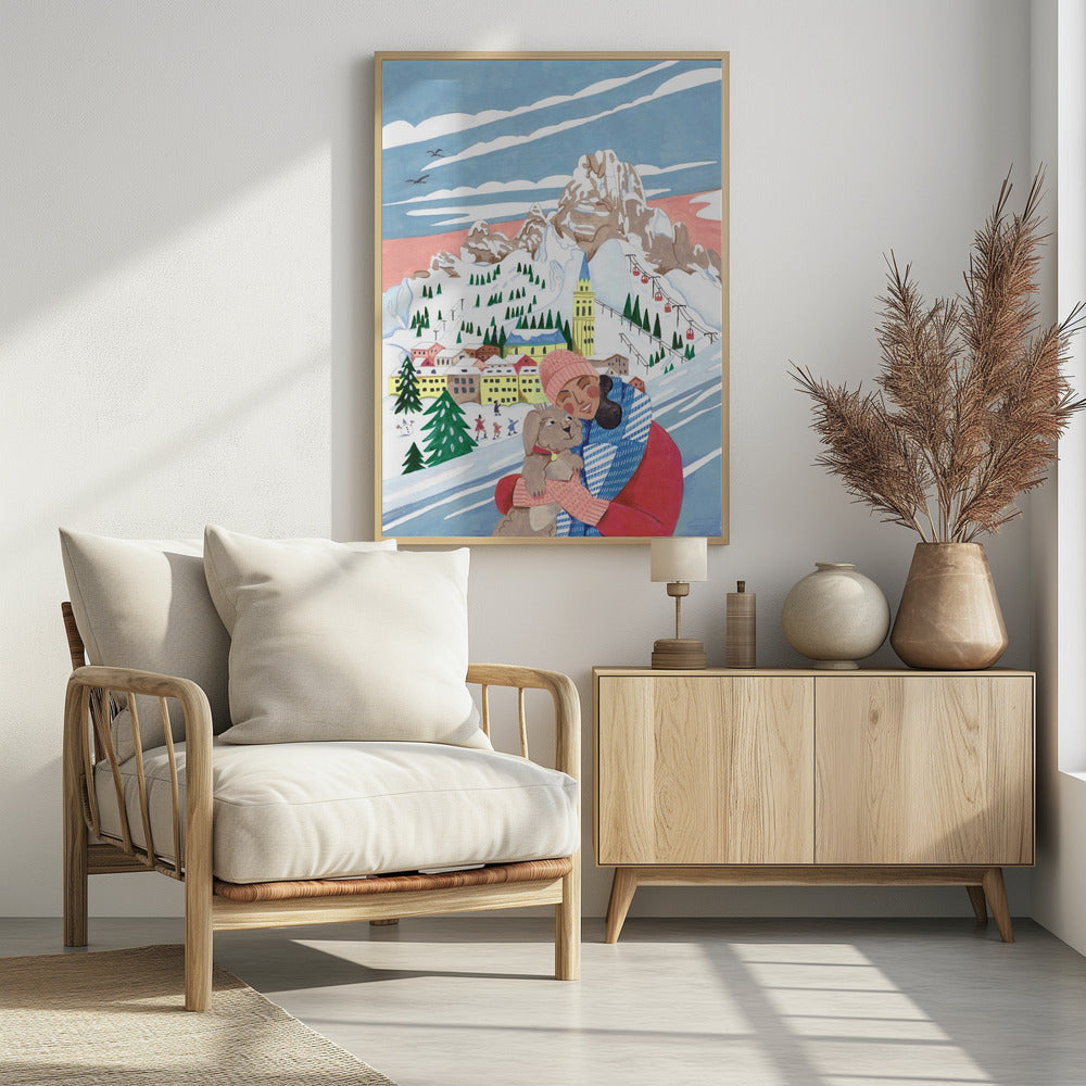 Winter Scene Woman and Dog | Poster
