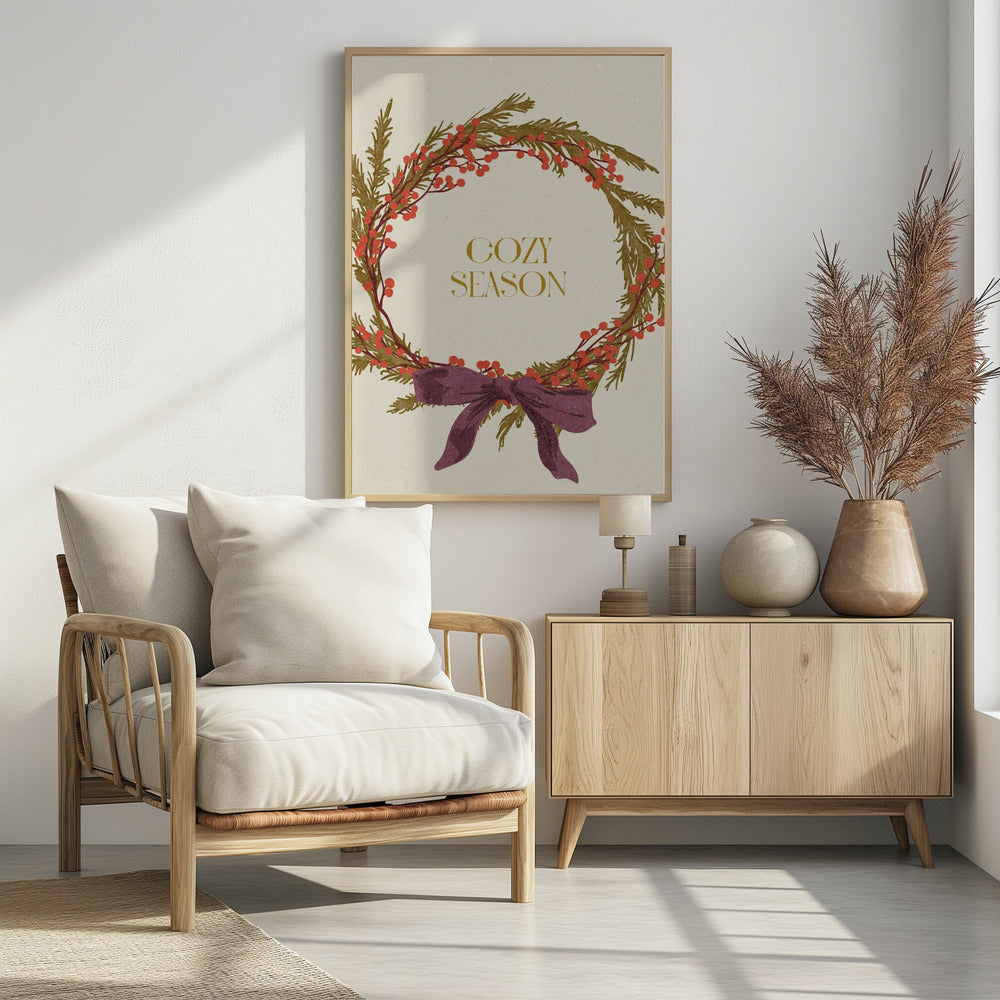 Gemütliche Jahreszeit. Weihnachtskranz mit Schleife | Poster