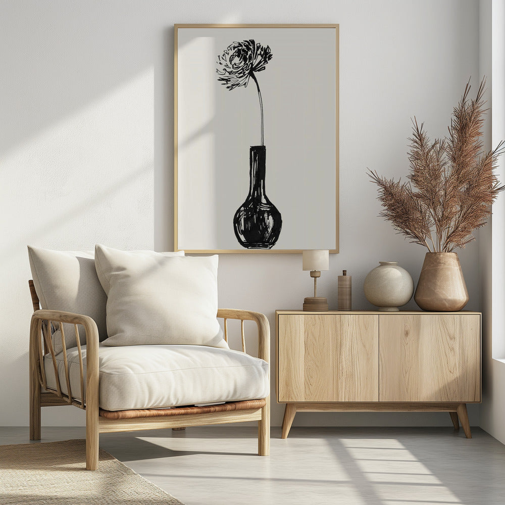 Blume in einer Vase, Tintenskizze | Poster
