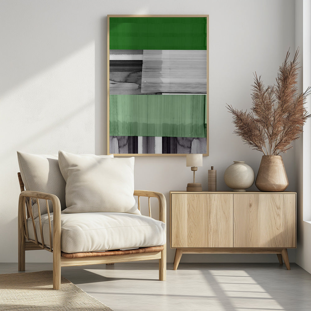 Abstrakt Schwarz Weiß Grün Grau 1 | Poster