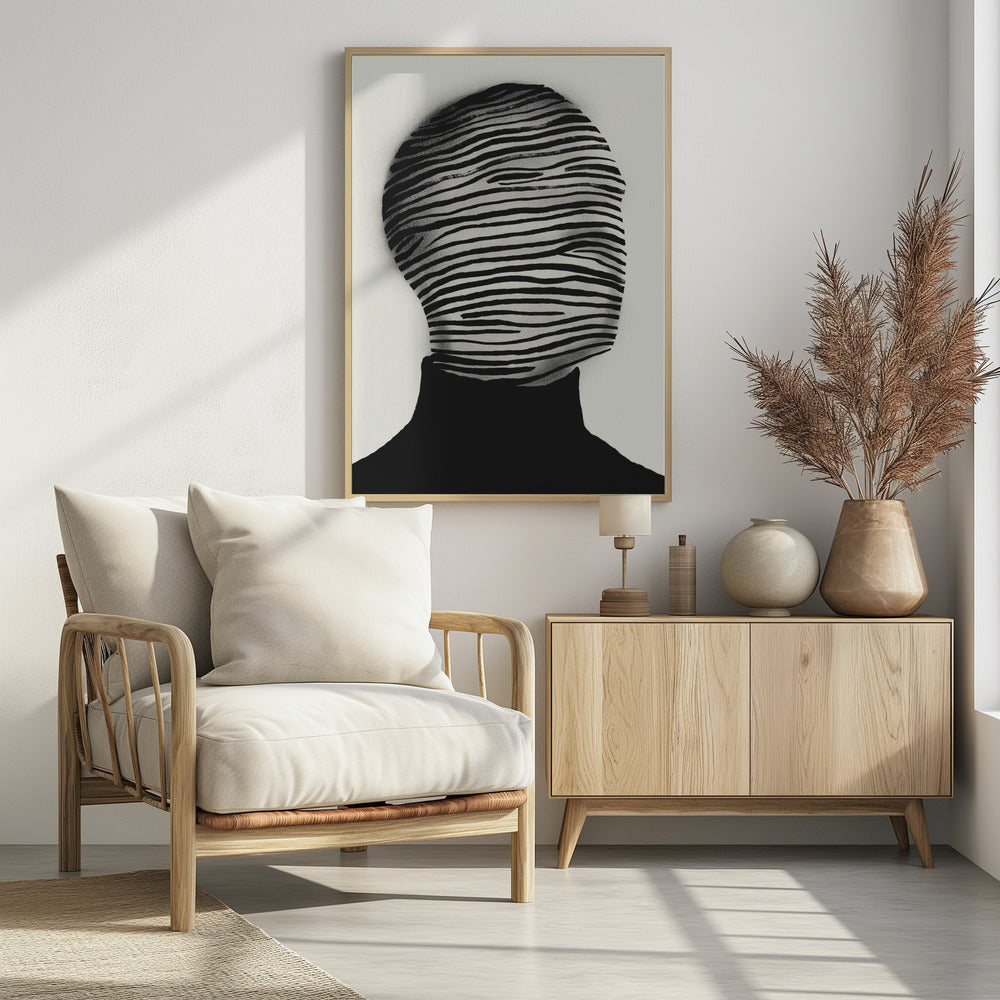 Abstrakter Kopf in schwarz-weißen Streifen gehüllt | Poster