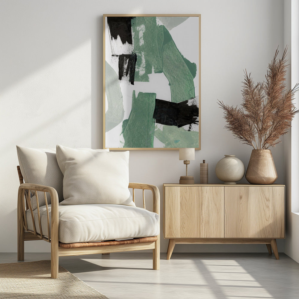 Abstract Green & Black Shapes No1 Print | Poster