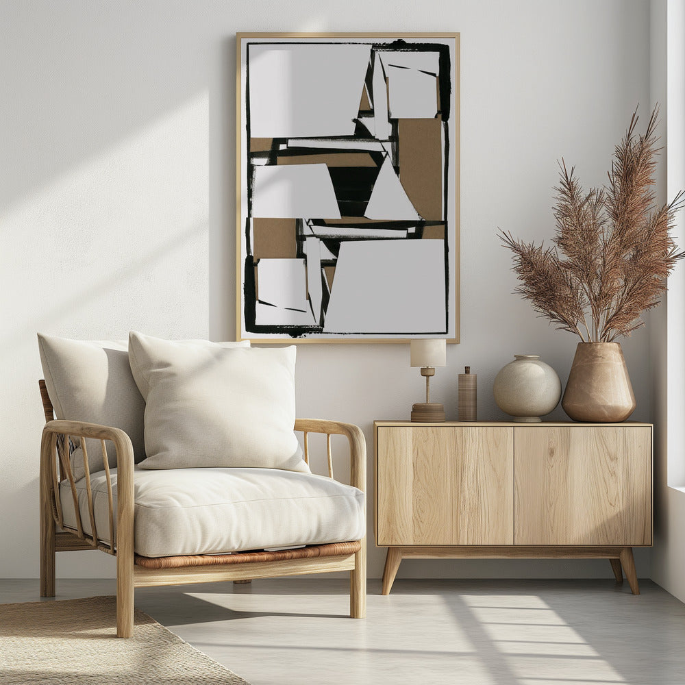 Abstrakter Kunstdruck in Schwarz und Hellbraun | Poster