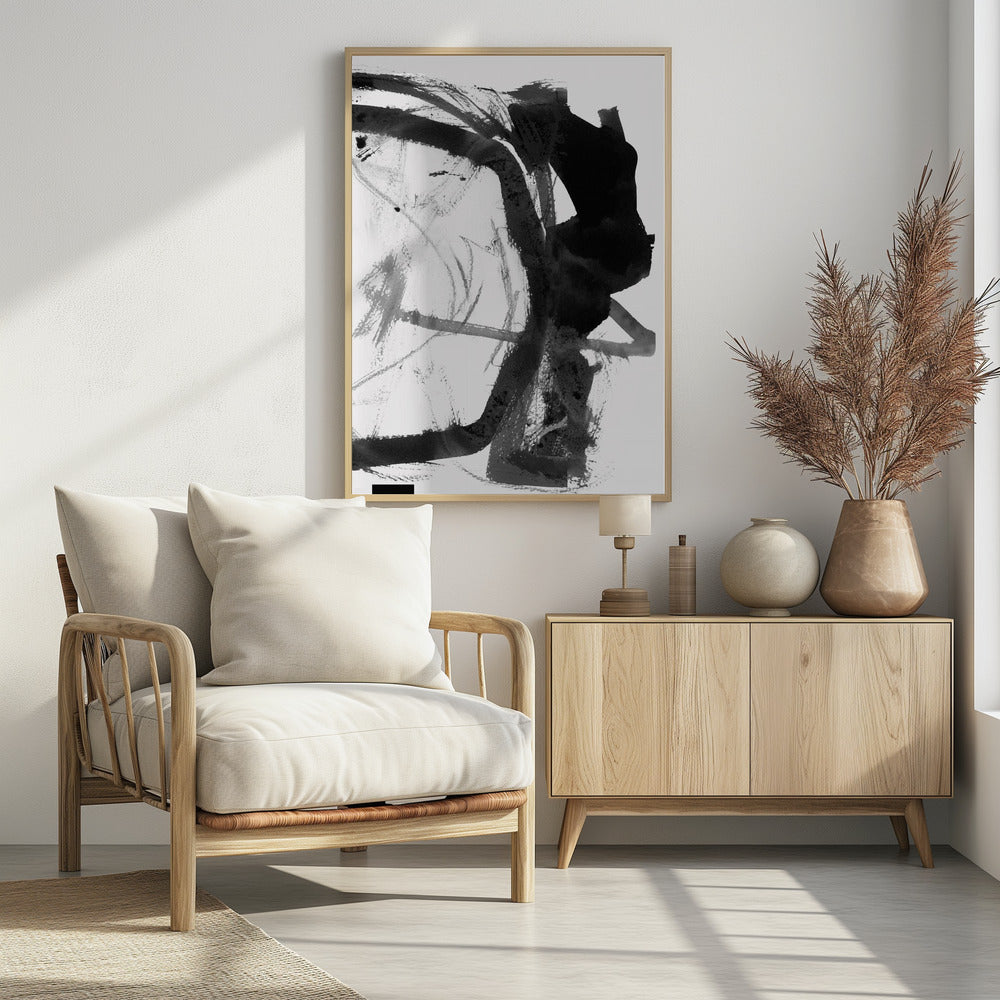 Abstrakter Kunstdruck in Schwarz-Grau-Tinte | Poster