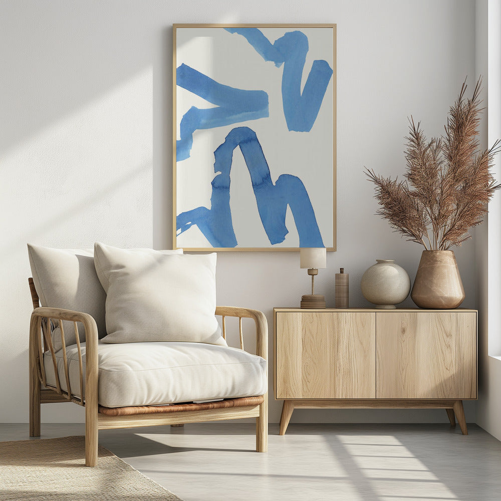 Abstrakter blauer Pinselstrich-Kunstdruck Nr. 1 | Poster