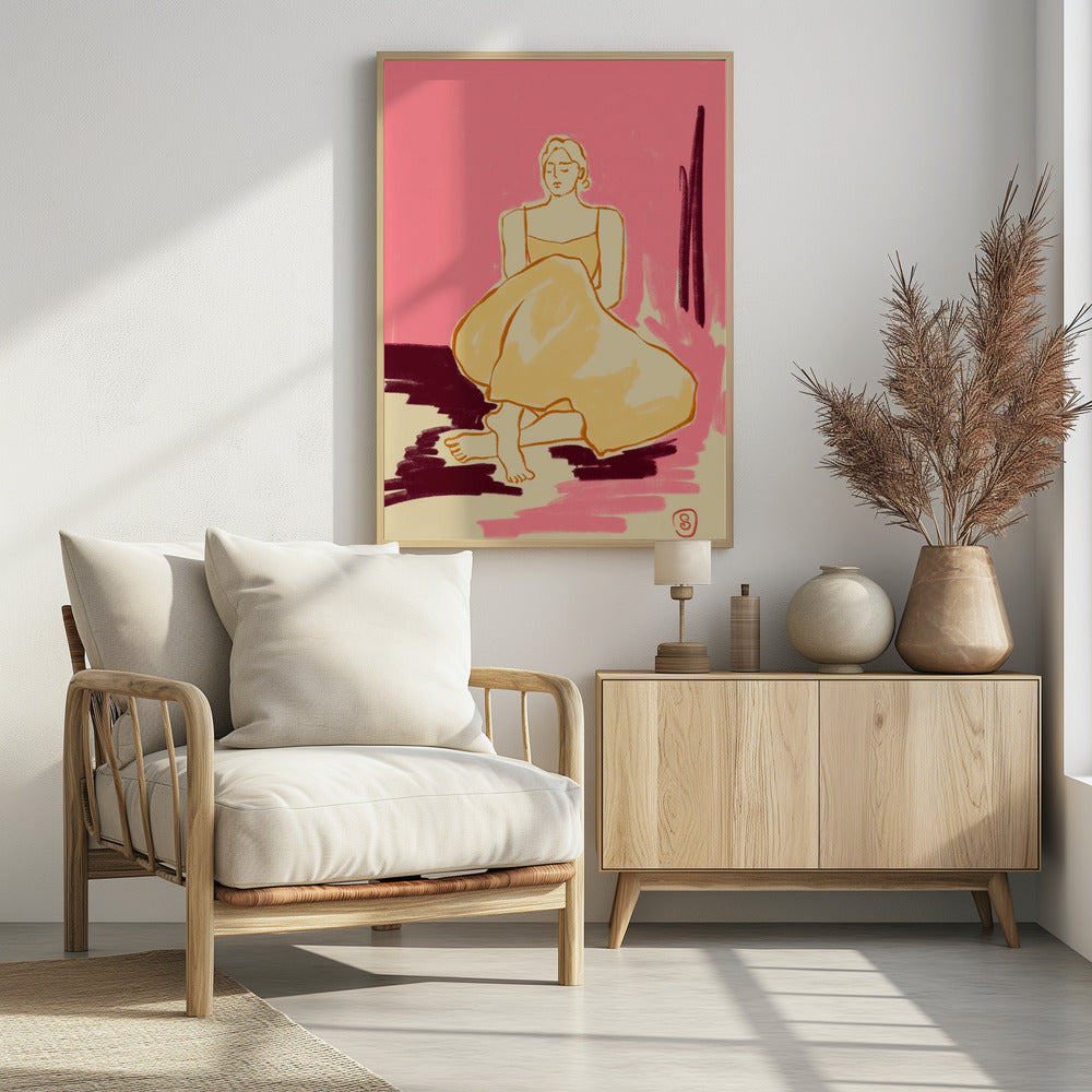 Sitzende Figur in fließendem Kleid | Poster