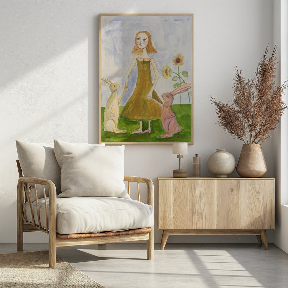 Mädchen mit ihren Kaninchen | Poster