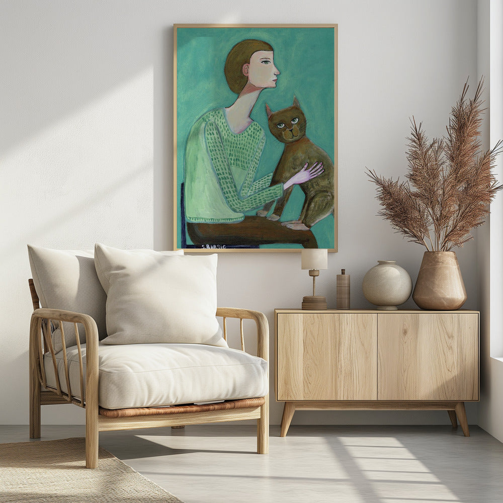 Frau mit Katze | Poster